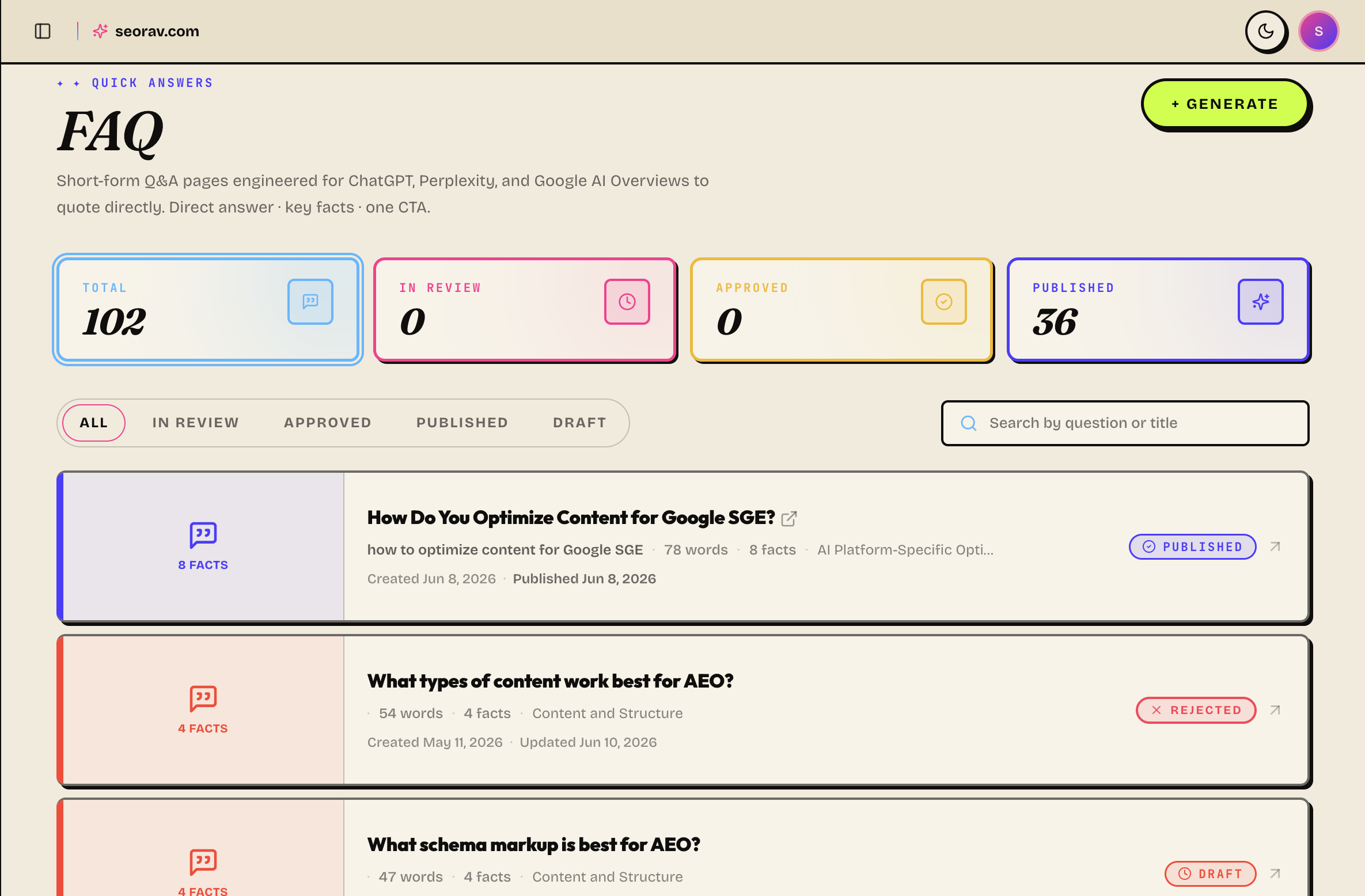 Answer Engine pages